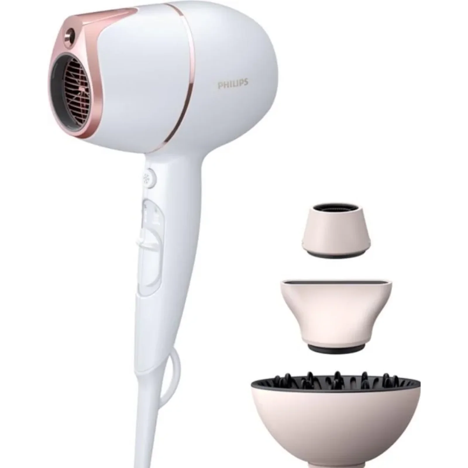 Фен Philips Prestige, 1800Вт, 3 режими, дифузор, іоніз-я, еко режим., хол. обдув, біло-рожевий, BHD628/00 UA
